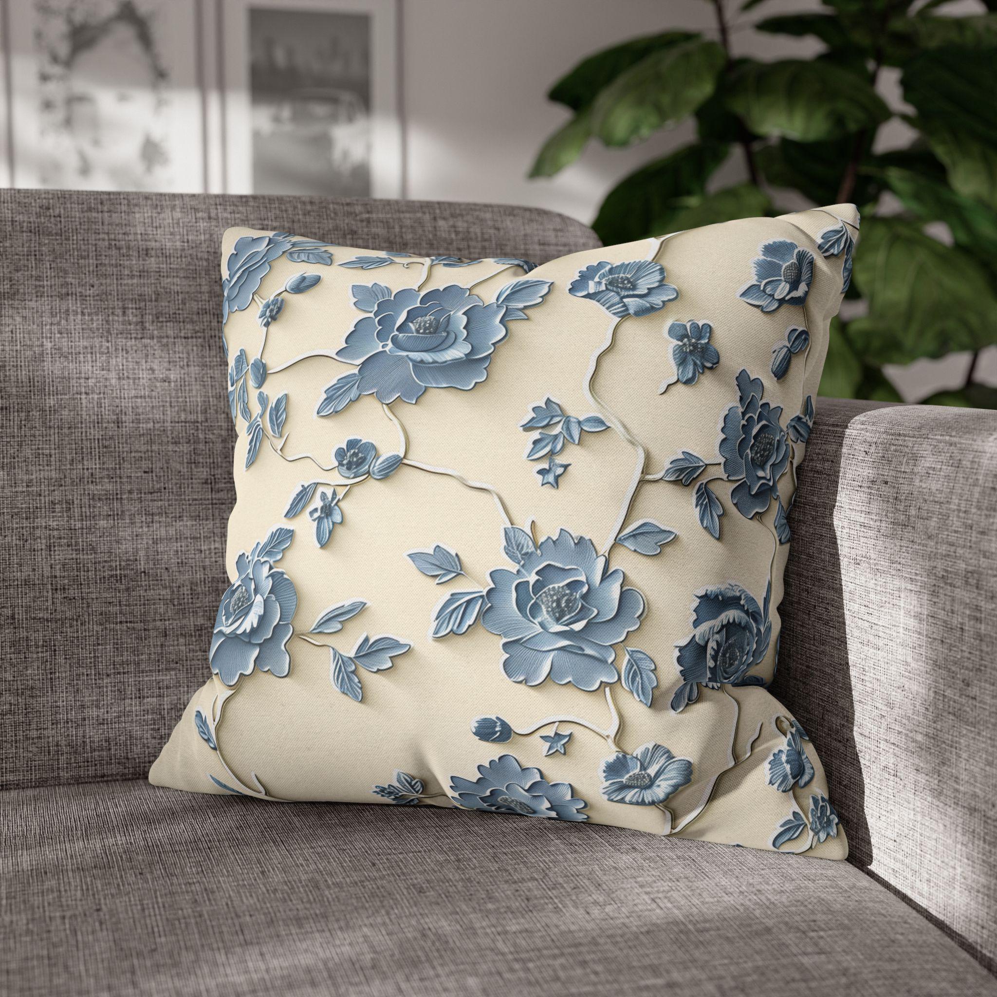 Chinoiserie Pillow Cover: Blue Peony Floral Design