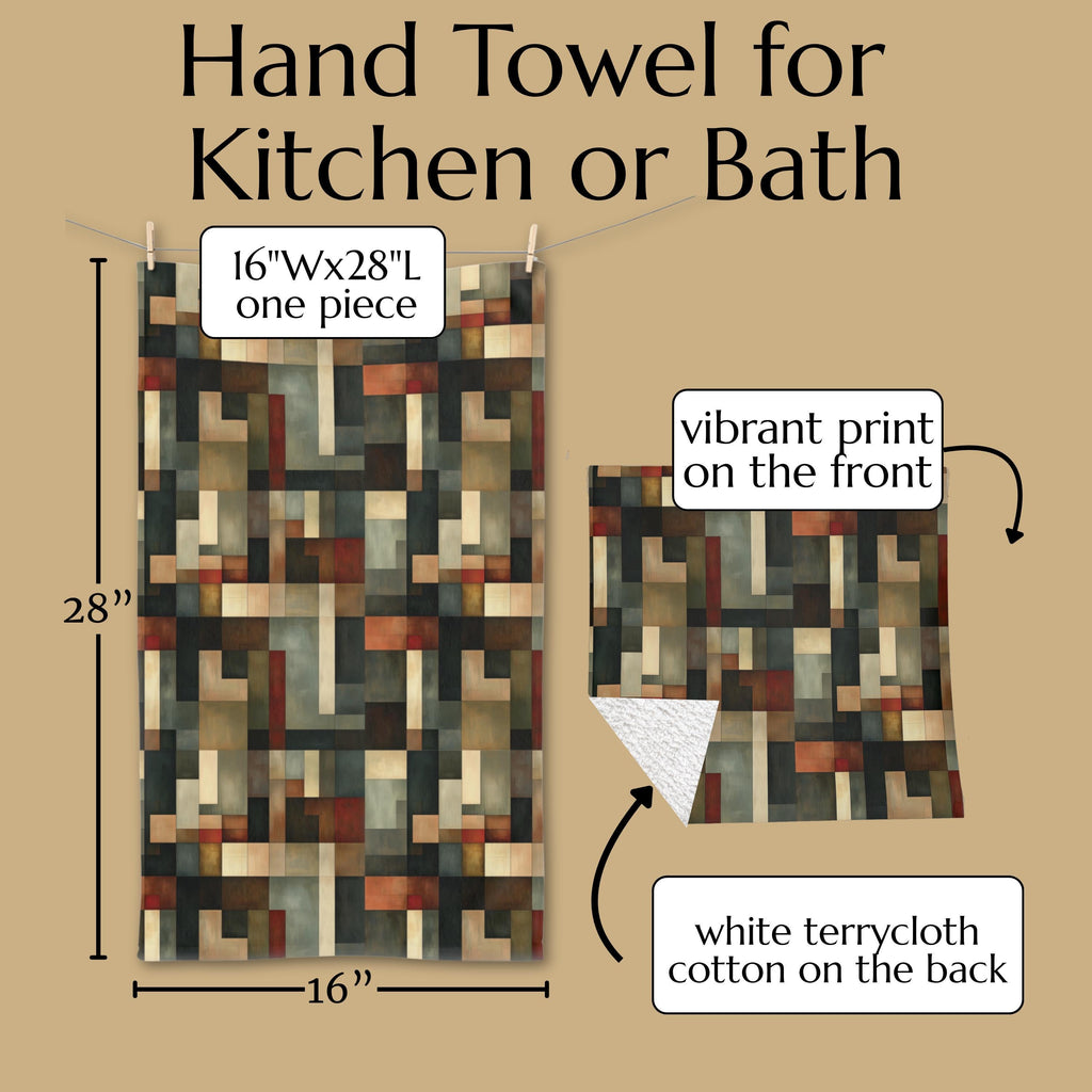 Abstract Geometric Hand Towel: Earthy Muted Palette (Kitchen or Bath)