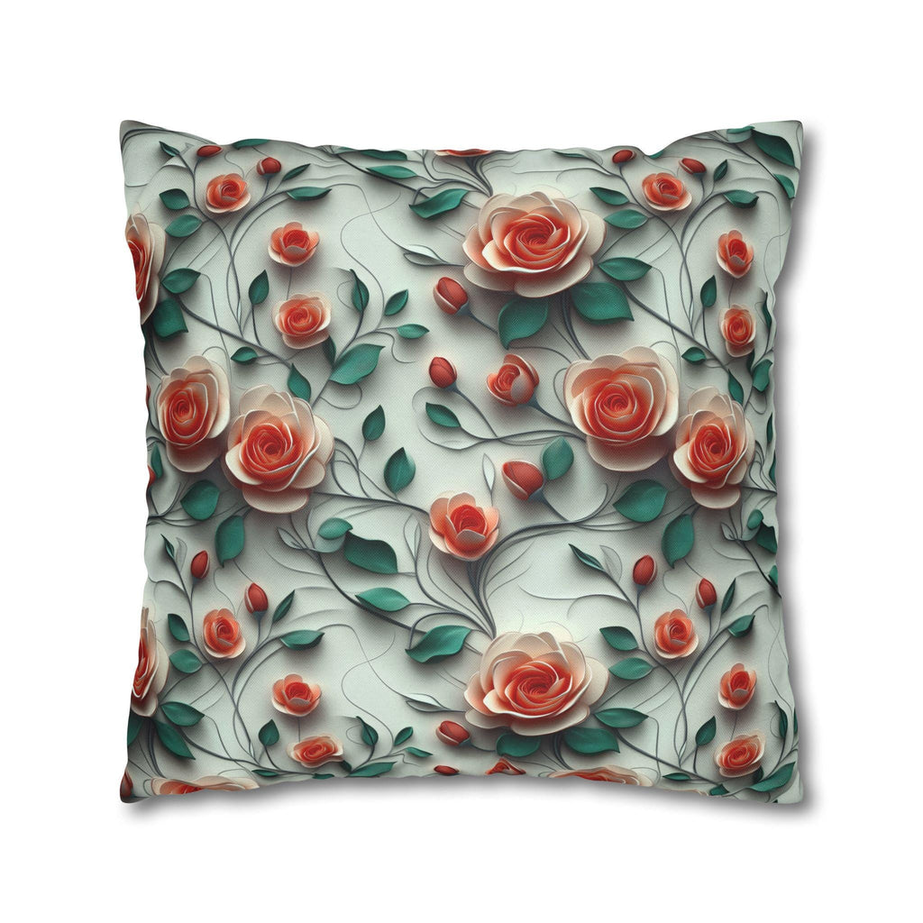 Elegant Floral Rose Square Pillowcase: Romantic Red Coral Design for Home Decor, Wedding Gift