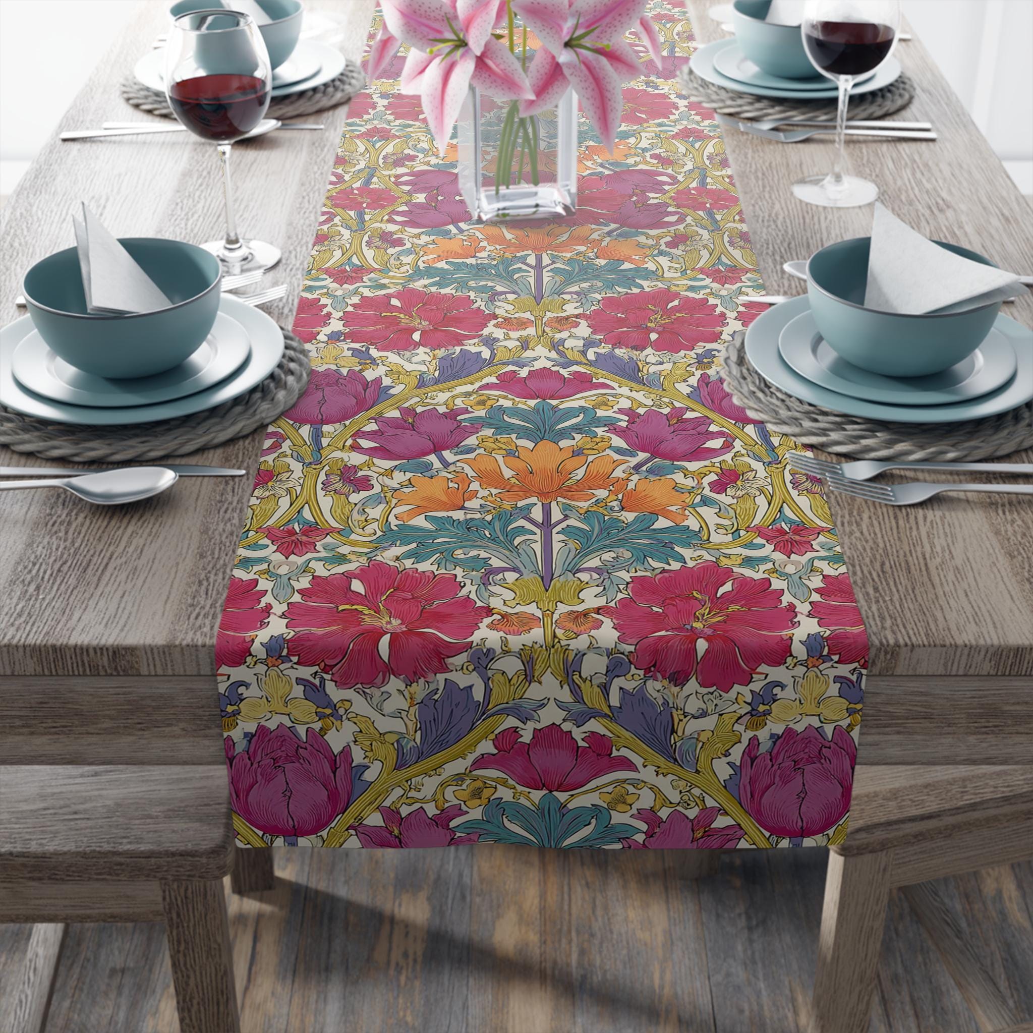 William Morris Style Hyacinth Table Runner: John Henry Dearle Inspired Floral