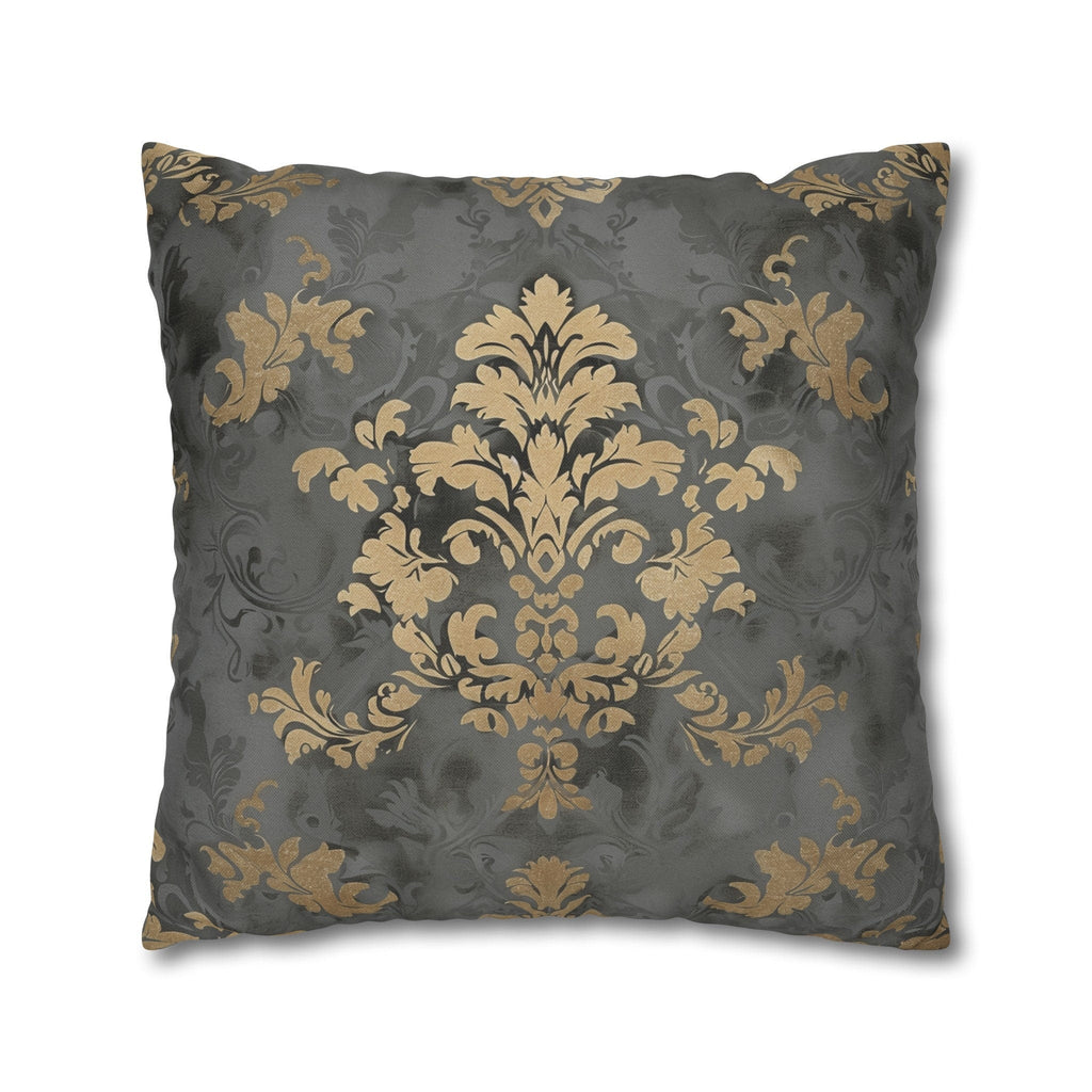 Gold Floral Damask Pillow Cover: Elegant Grey Decor