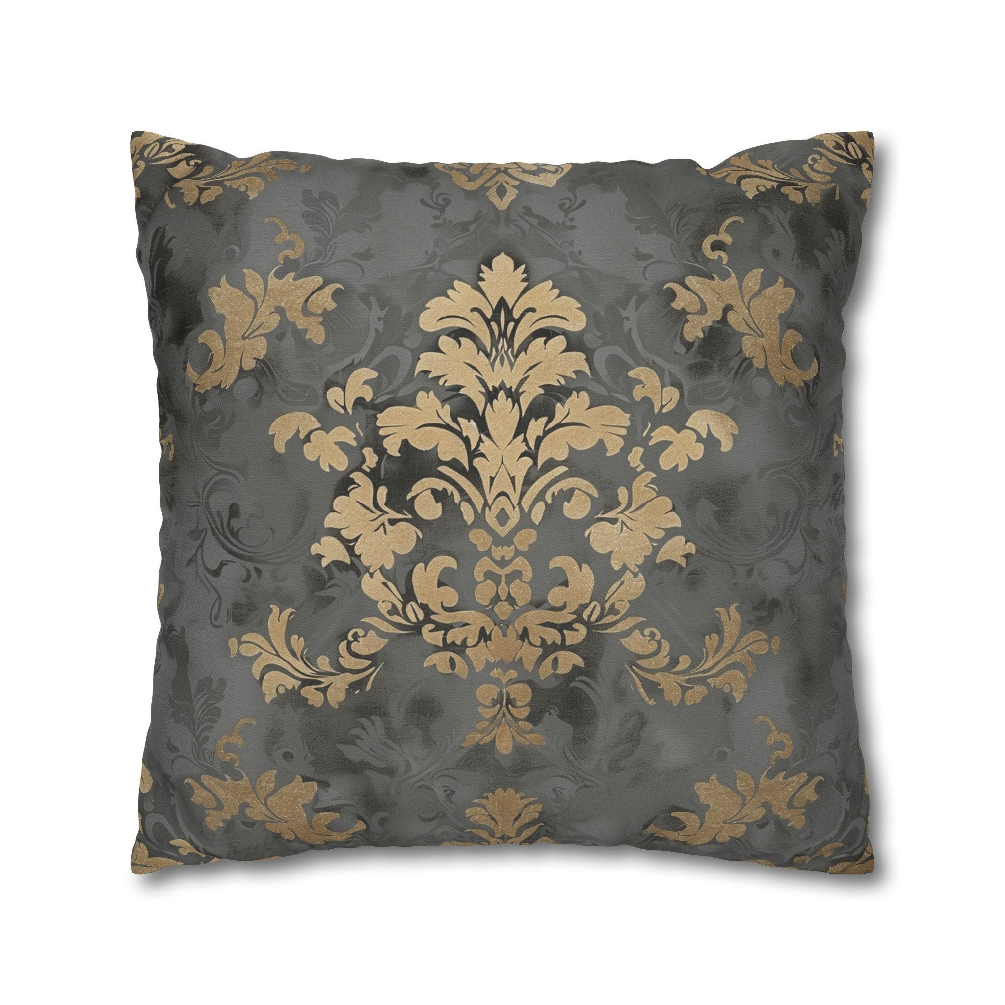 Gold Floral Damask Pillow Cover: Elegant Grey Decor