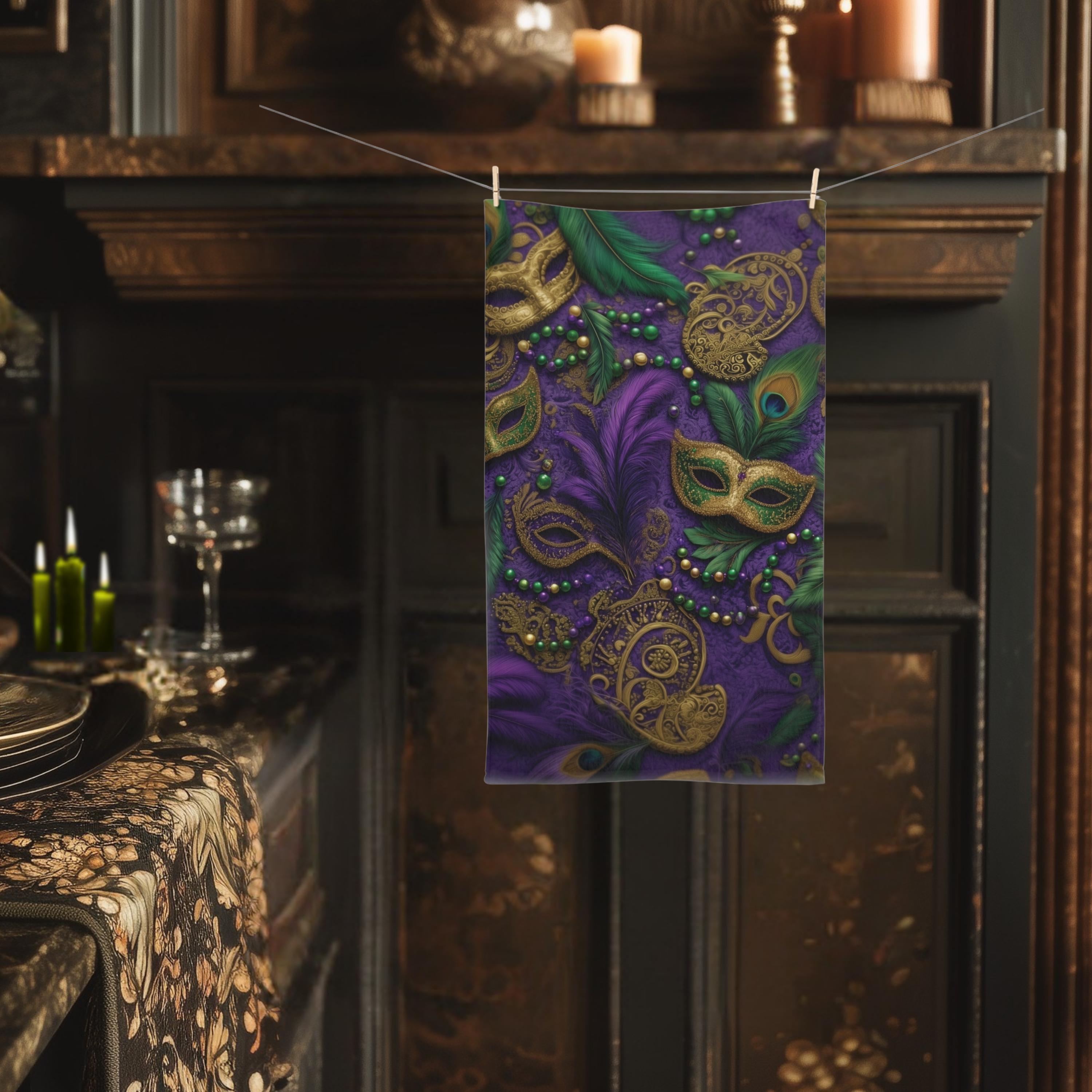 Mardi Gras Hand Towel: Elegant Vintage Inspired Decor for Kitchen or Bath