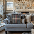 Vegan Faux Suede Material Printed Pillow Cover: Modern Plaid Soft Leather-Look