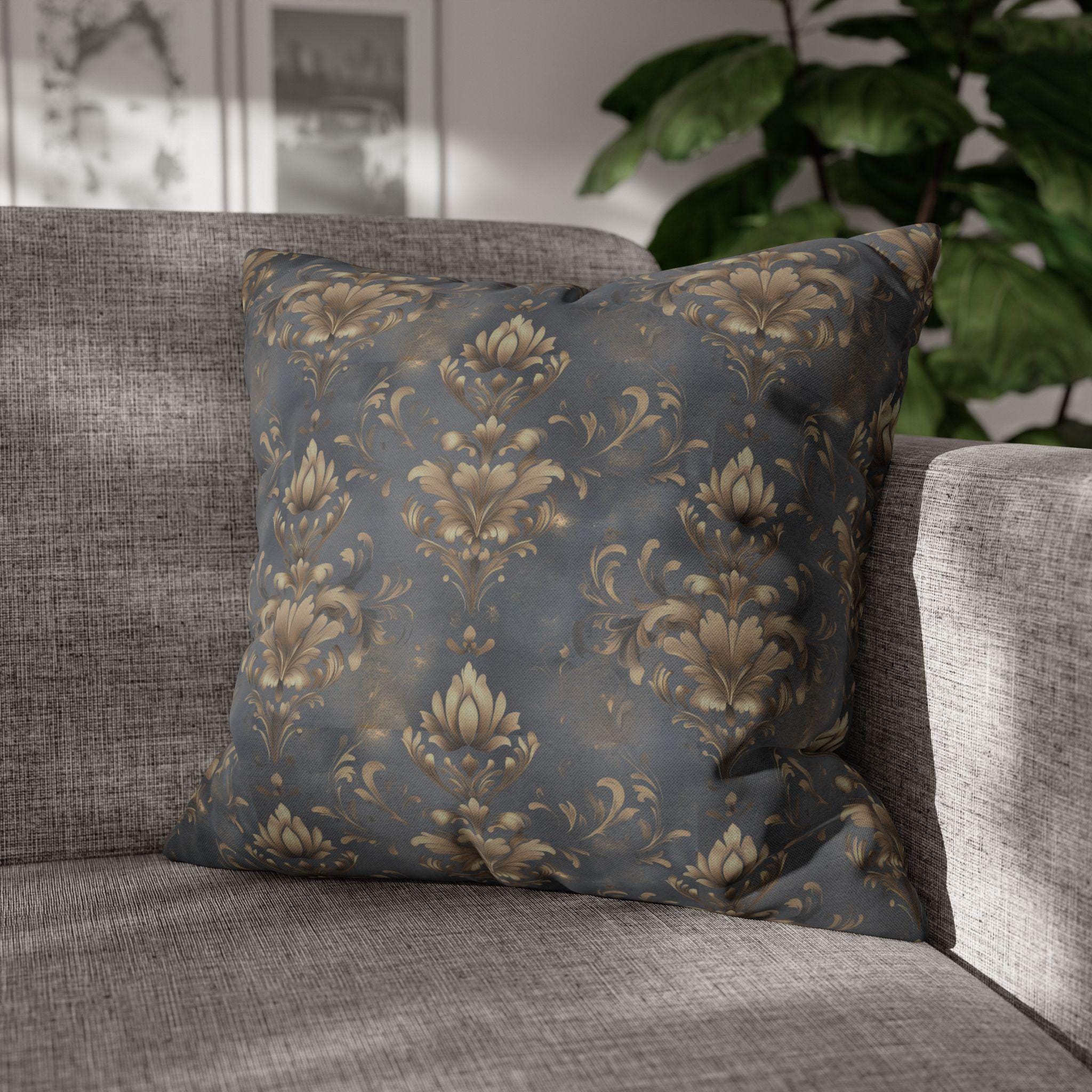Damask Pillow Cover: Golden Floral Motifs, Vintage Style Home Decor