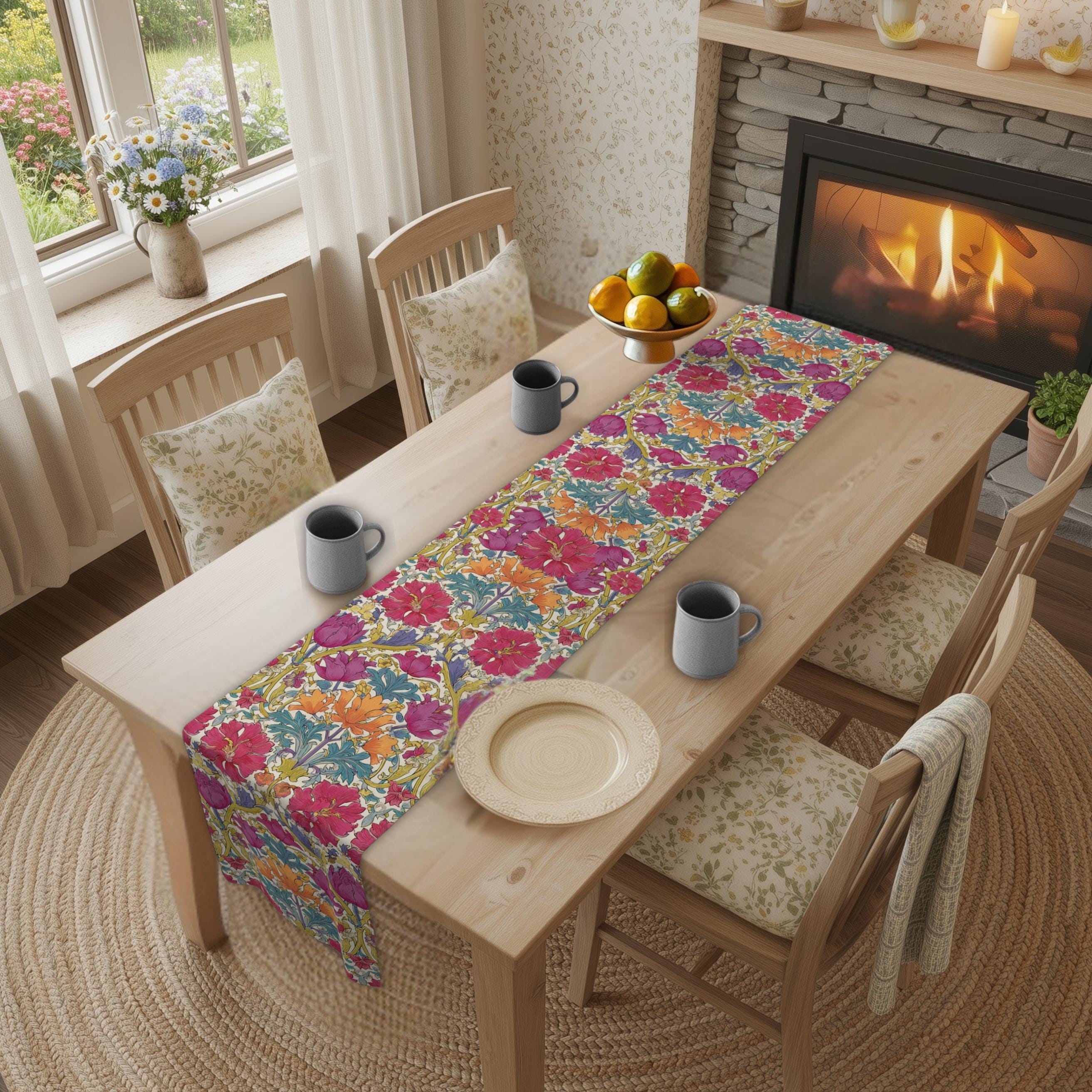 William Morris Style Hyacinth Table Runner: John Henry Dearle Inspired Floral