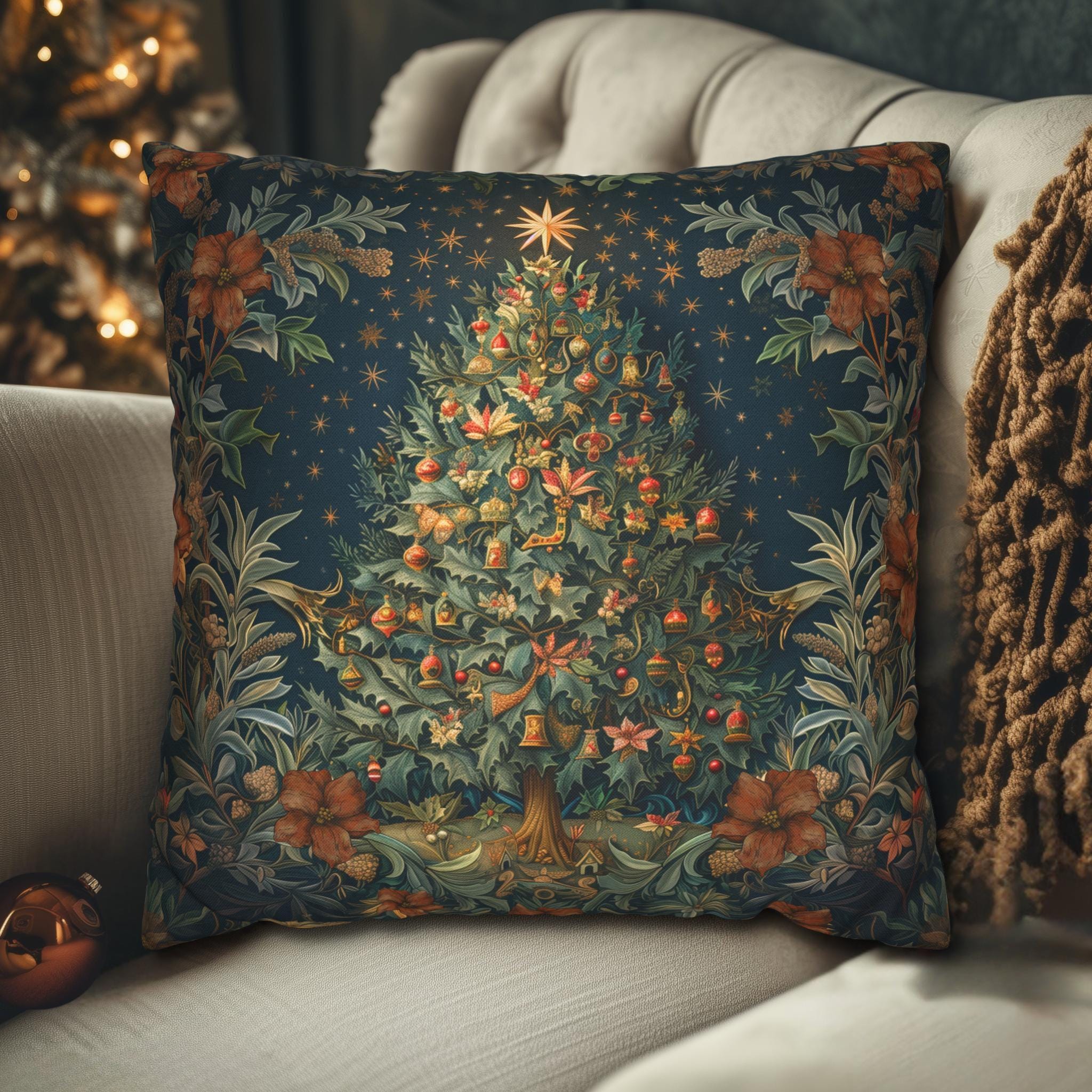 William Morris Christmas Tree Pillow Cover: Elegant Holiday Decor