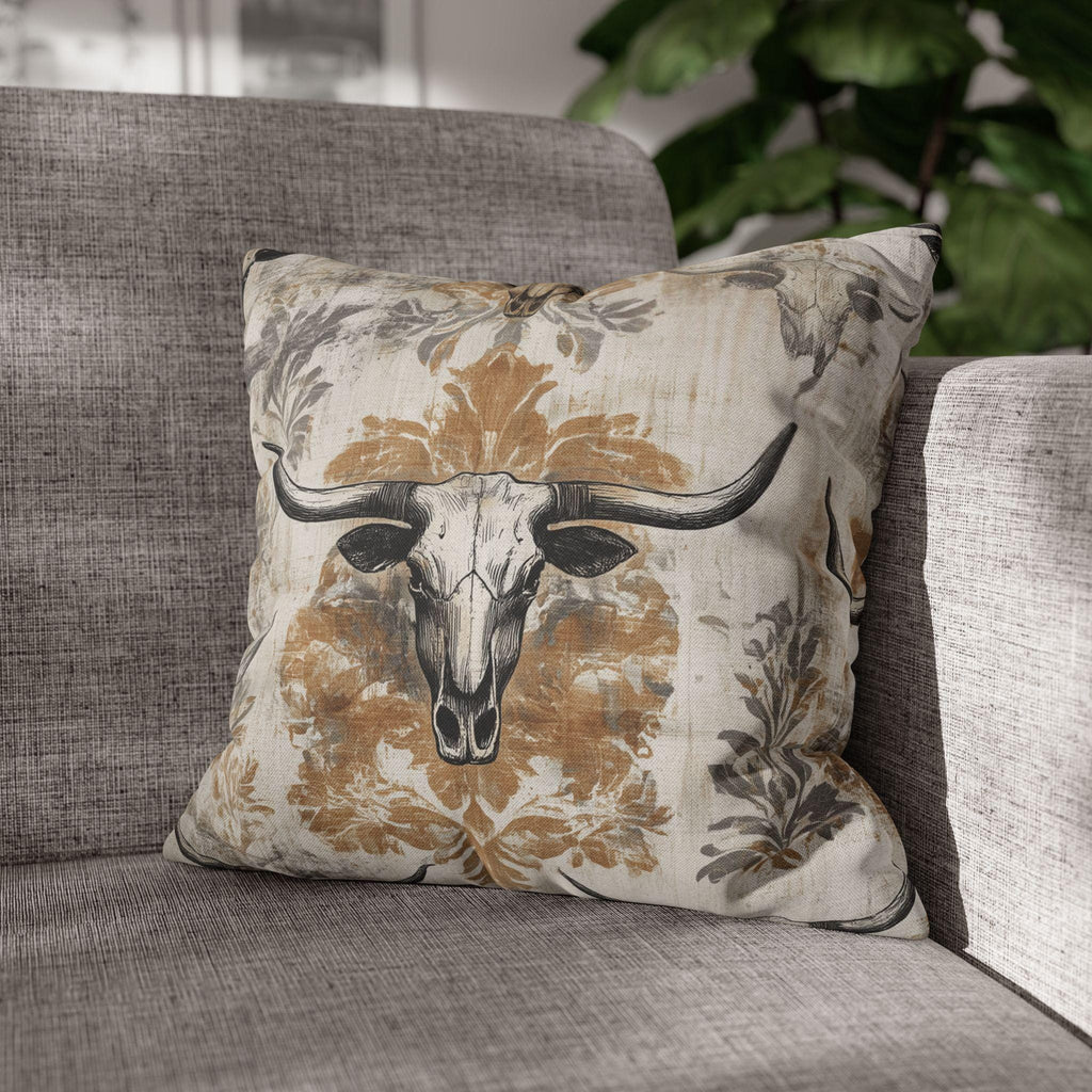 Rustic Longhorn Skull Pillow Cover: Western Ranch Decor for Southwest Cowboy Home Accent