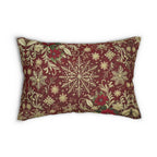 Christmas Snowflake Lumbar Pillow: Crimson Red Antique Gold with Deep Green Accents