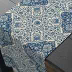 Toile Table Runner: Blue and Cream Botanical Dining Decor