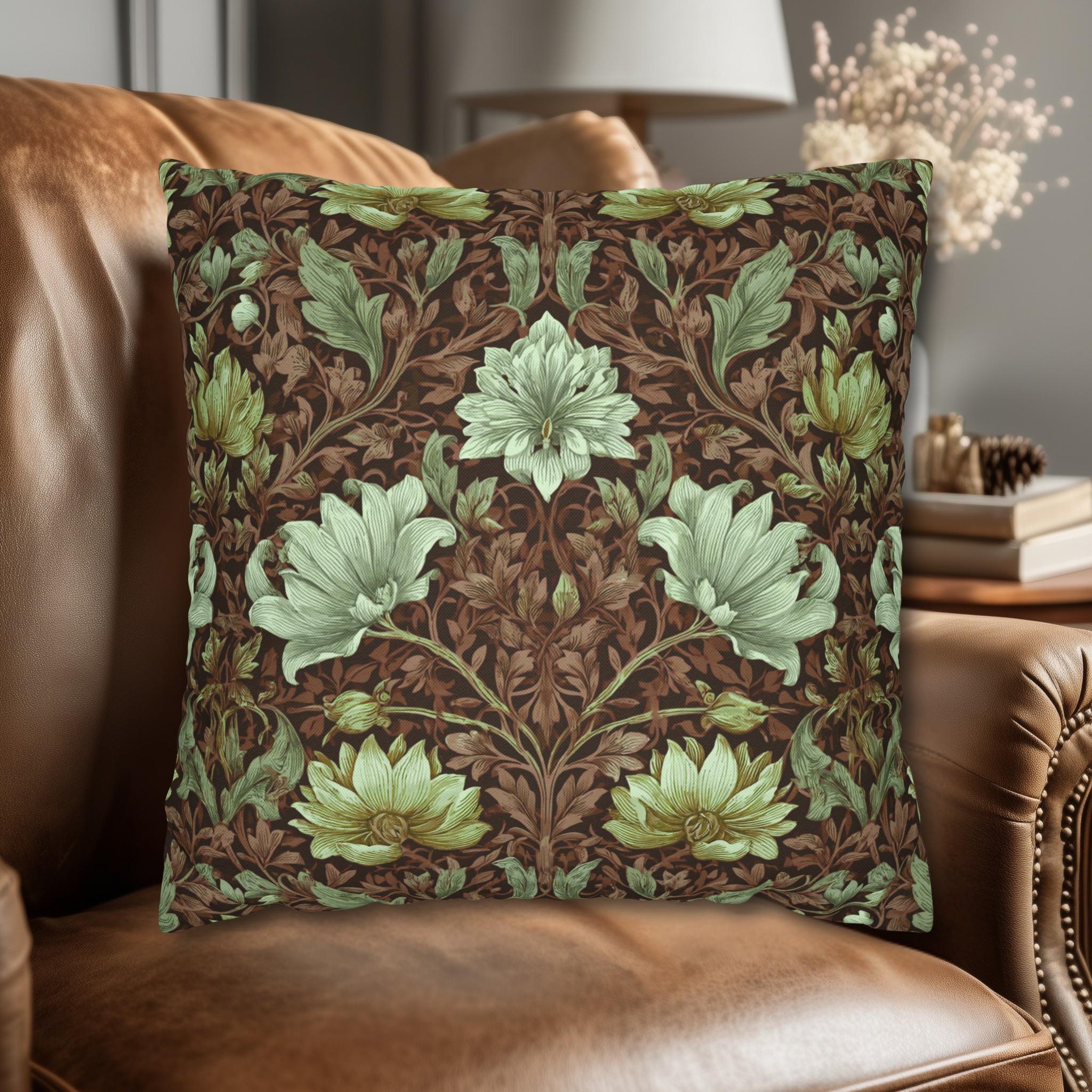 William Morris Style Pillow Cover: Maroon, Sage and Cream Botanical Floral