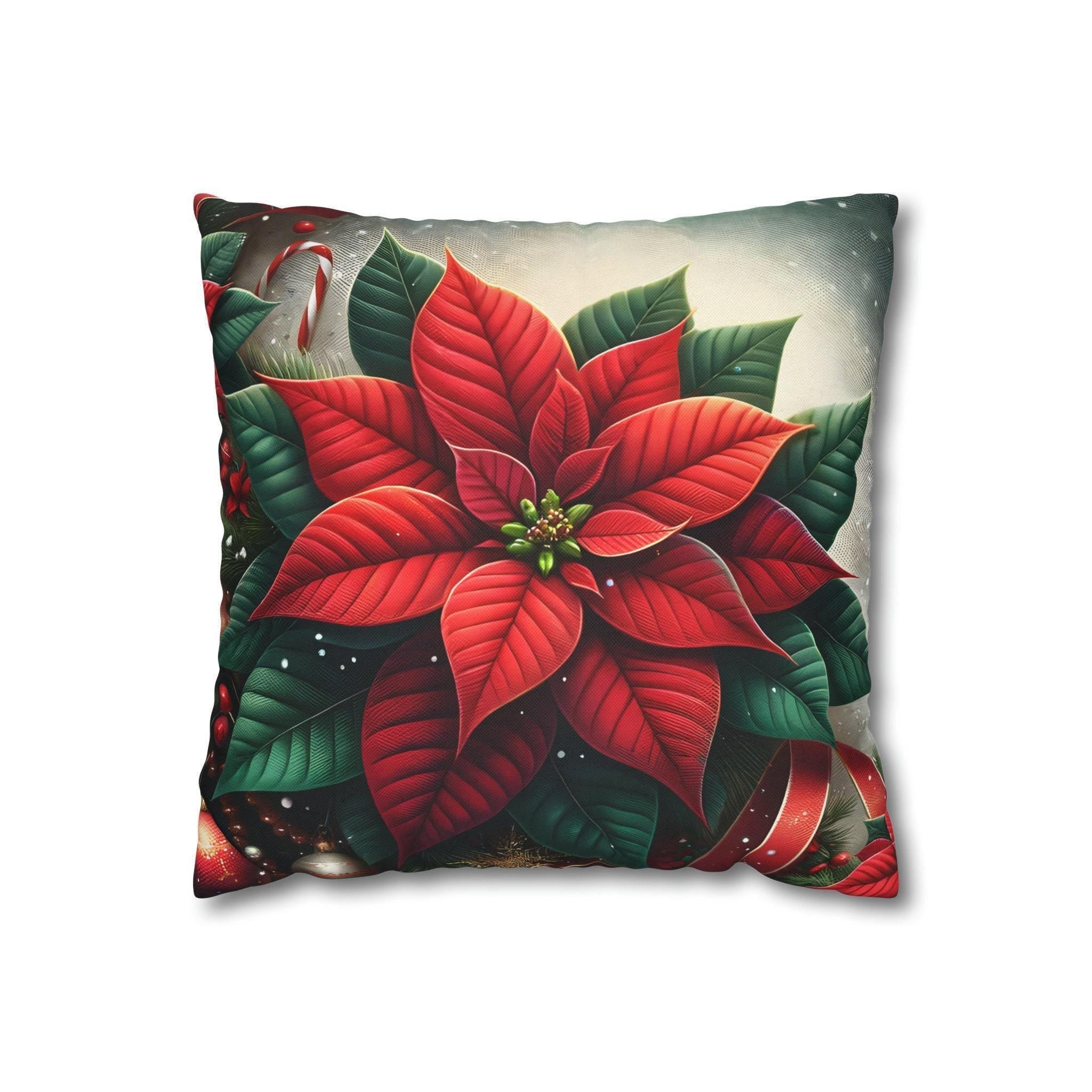 Festive Poinsettia Christmas Pillow Cover: Hypoallergenic Holiday Cushion Case in 4 Sizes