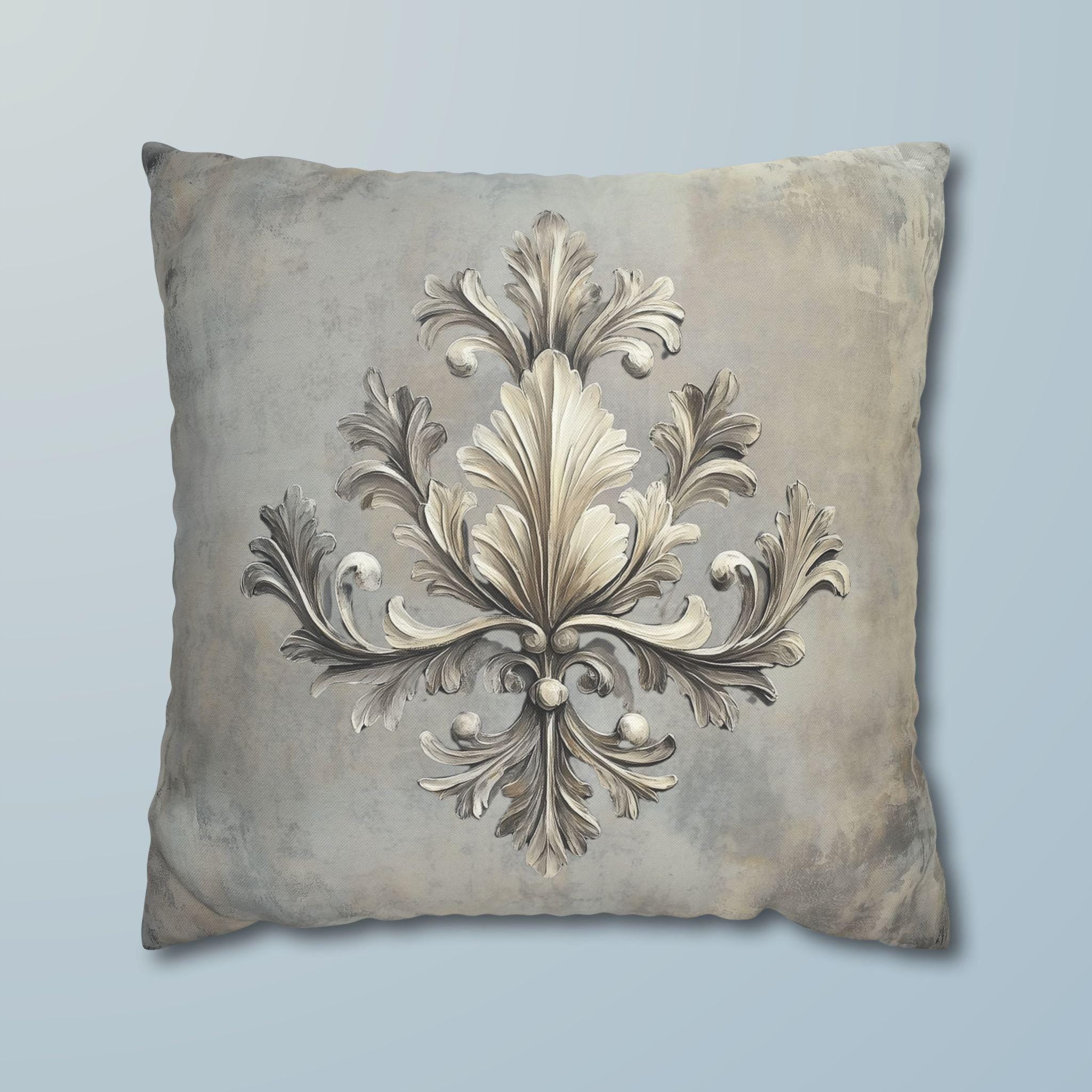 Rococo Acanthus Leaf Pillowcase, Elegant Beige Cream & Gray Classical European Art Inspired
