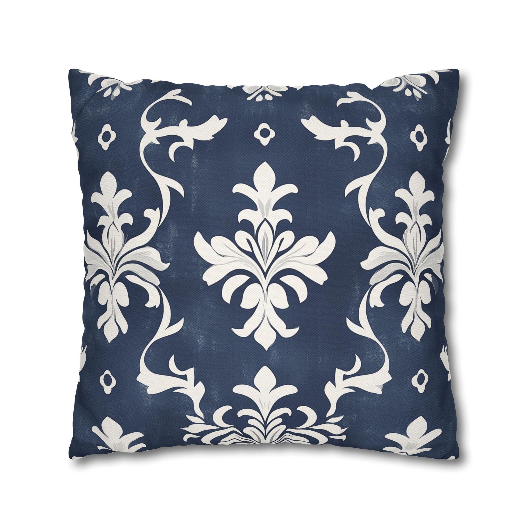 Bold Damask Pattern Pillow Cover, Navy Blue & White Elegant Home Decor