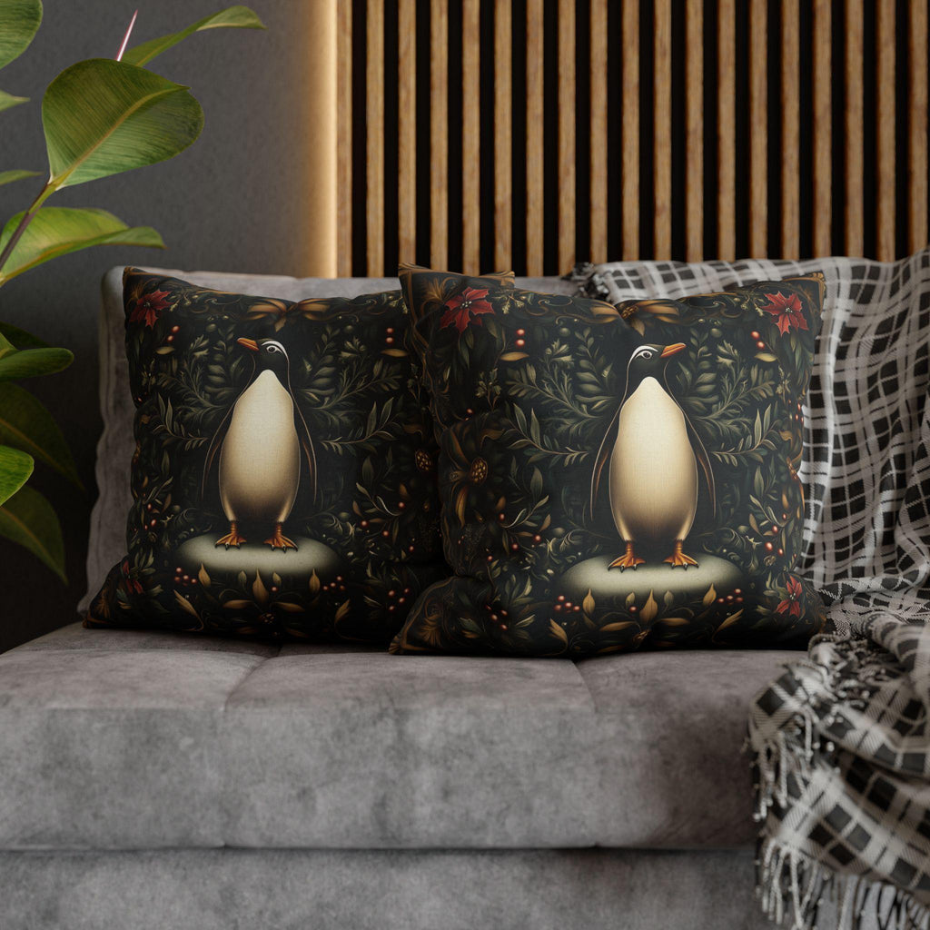 Christmas Penguin Pillow Cover: William Morris Inspired Holiday Cushion Case
