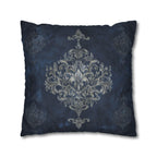 Elegant Navy Blue Damask Pillow Cover with Antique Gold Scroll Pattern - Baroque Accent Cushion