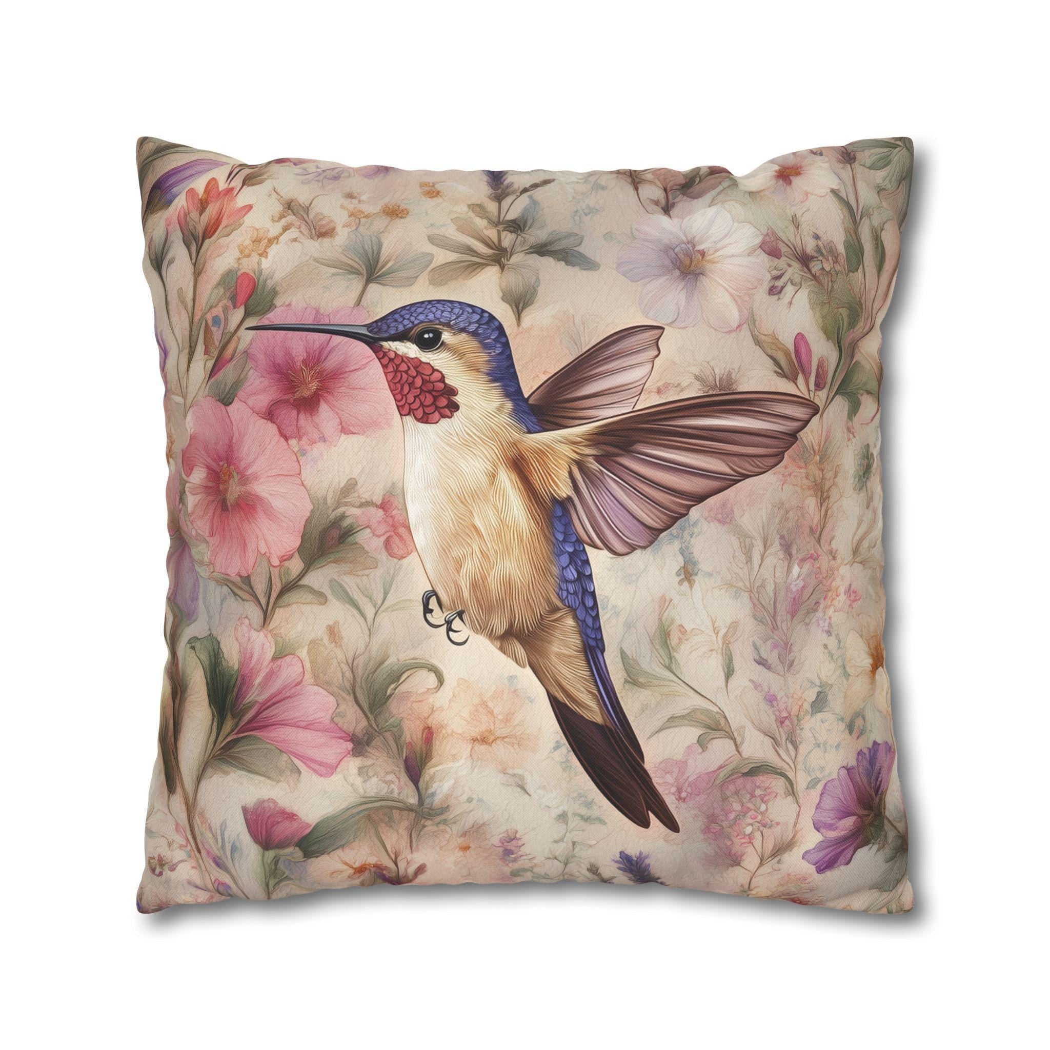 William Morris Hummingbird Cushion Cover: Vintage Style Floral Blush Garden Cottagecore Pillow Case