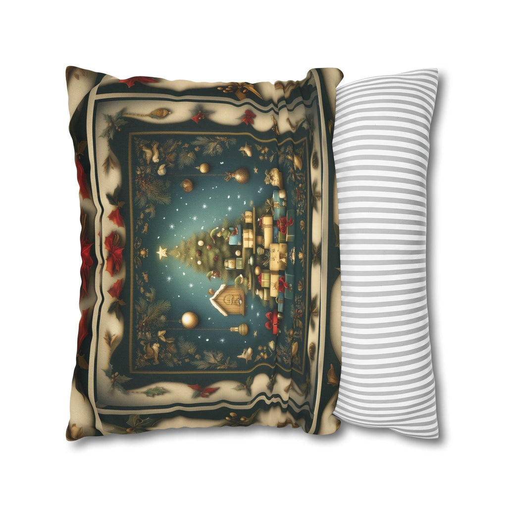 Vintage Style Holiday Pillow Cover: Storybook Christmas Tree & Gifts Design