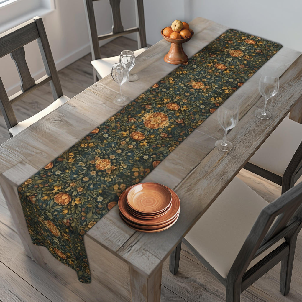William Morris Botanical Table Runner: Golden Ochre Floral Tapestry