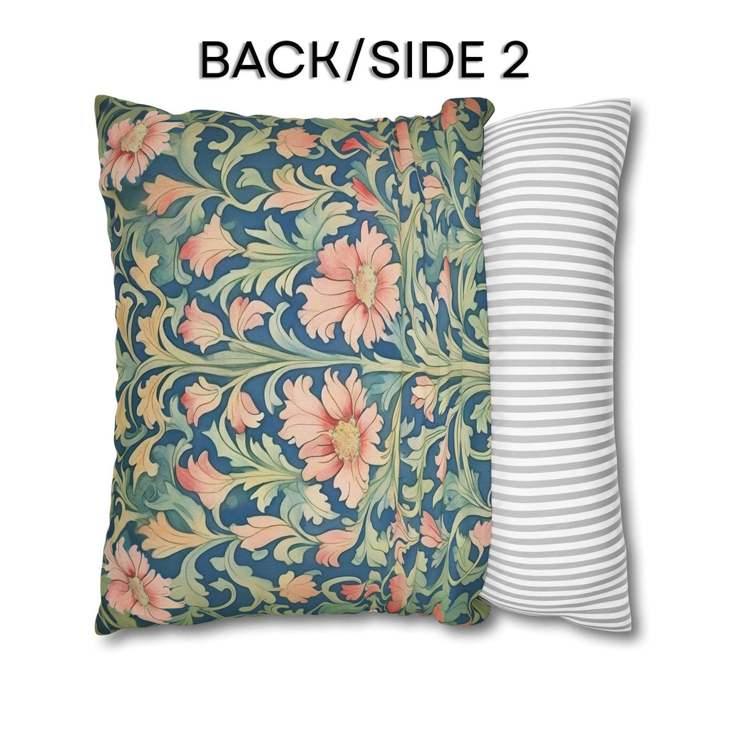 William Morris Pimpernel-Inspired Pillow Cover: Modern Blue & Coral Pink Botanical