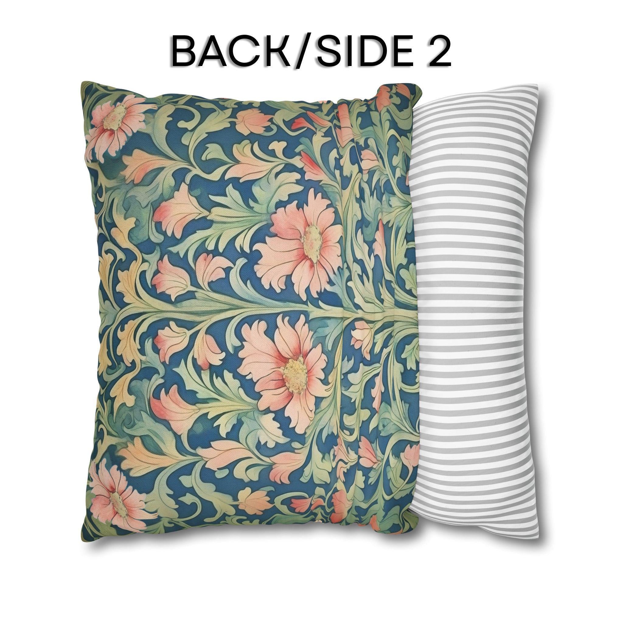 William Morris Pimpernel-Inspired Pillow Cover: Modern Blue & Coral Pink Botanical