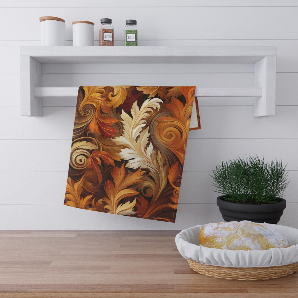 Autumn Leaves Swirling Tea Towel: Fall Kitchen Decor