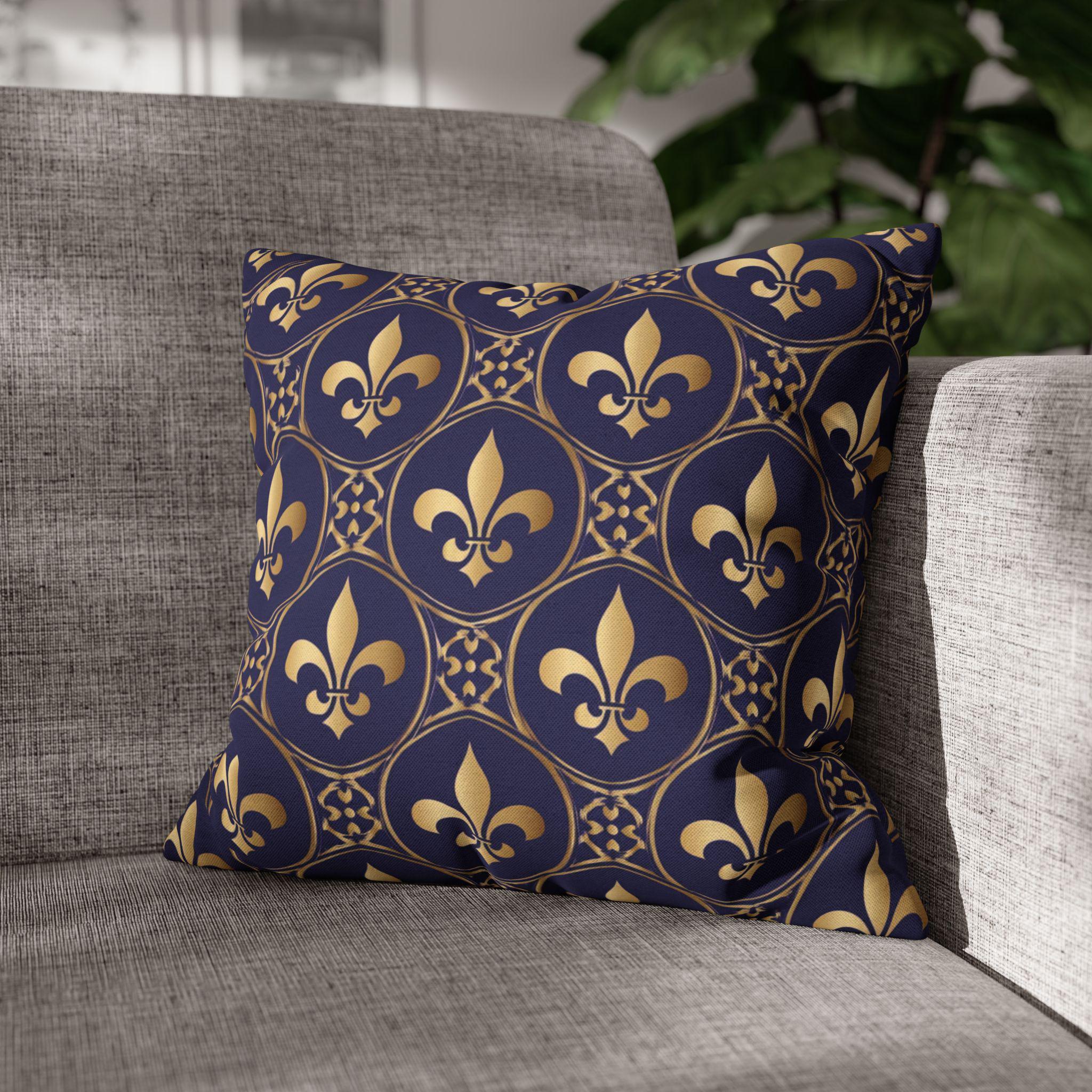 Blue Fleur de Lys Pillow Cover: Royal Gold French Heraldic Pattern
