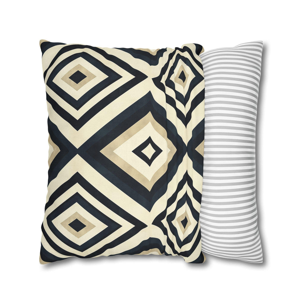 Diamond Geometric Pillow Cover: Navy, Cream & Beige - Modern Decor