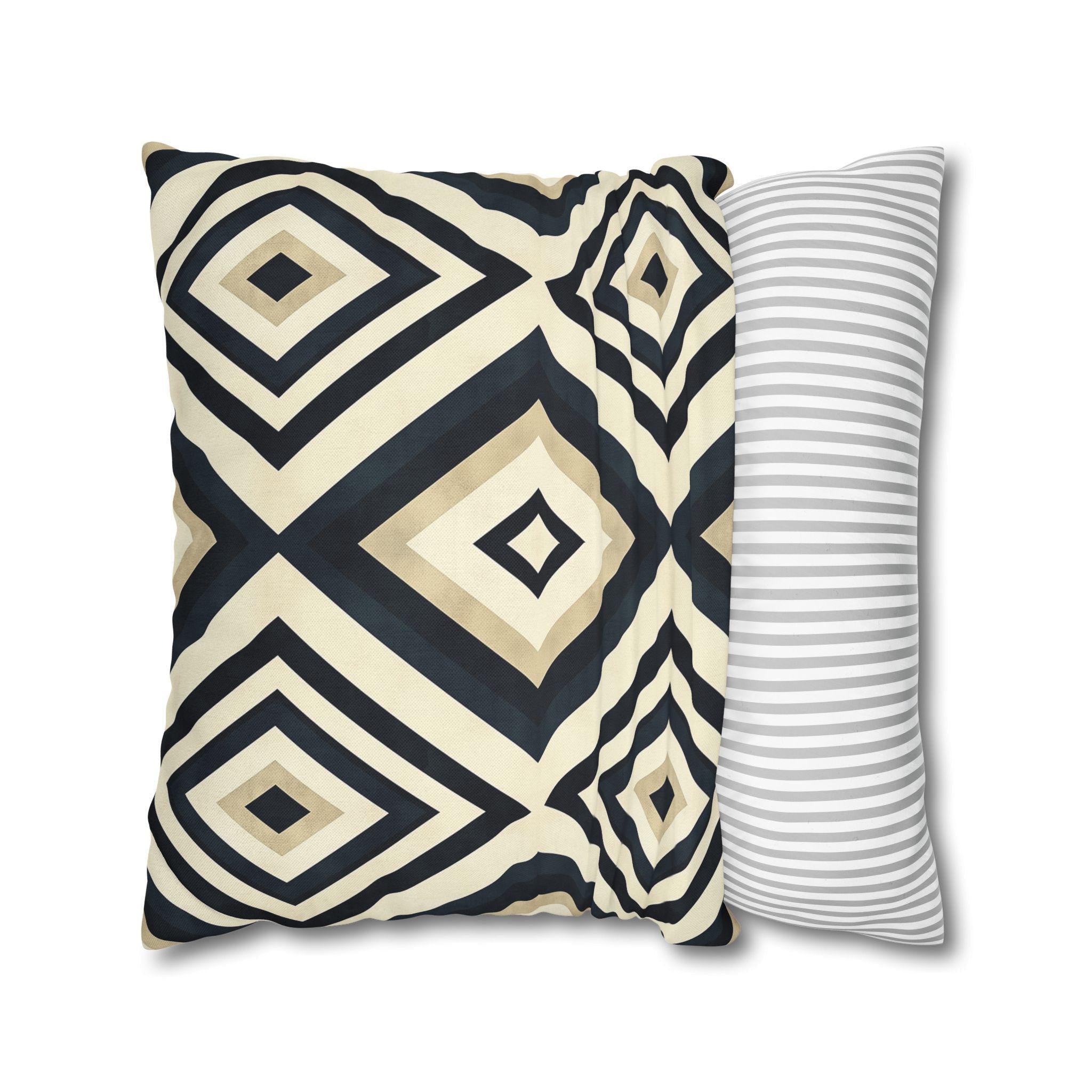 Diamond Geometric Pillow Cover: Navy, Cream & Beige - Modern Decor