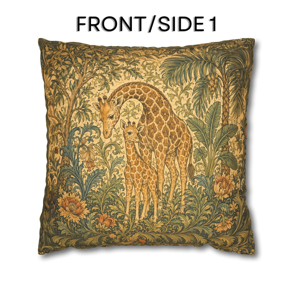 William Morris Style Throw Pillow Cover:  Giraffe Jungle Botanical Design