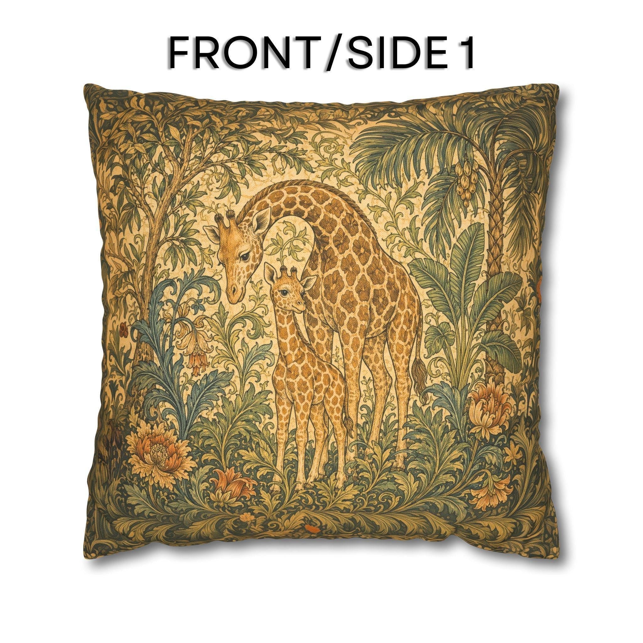 William Morris Style Throw Pillow Cover:  Giraffe Jungle Botanical Design