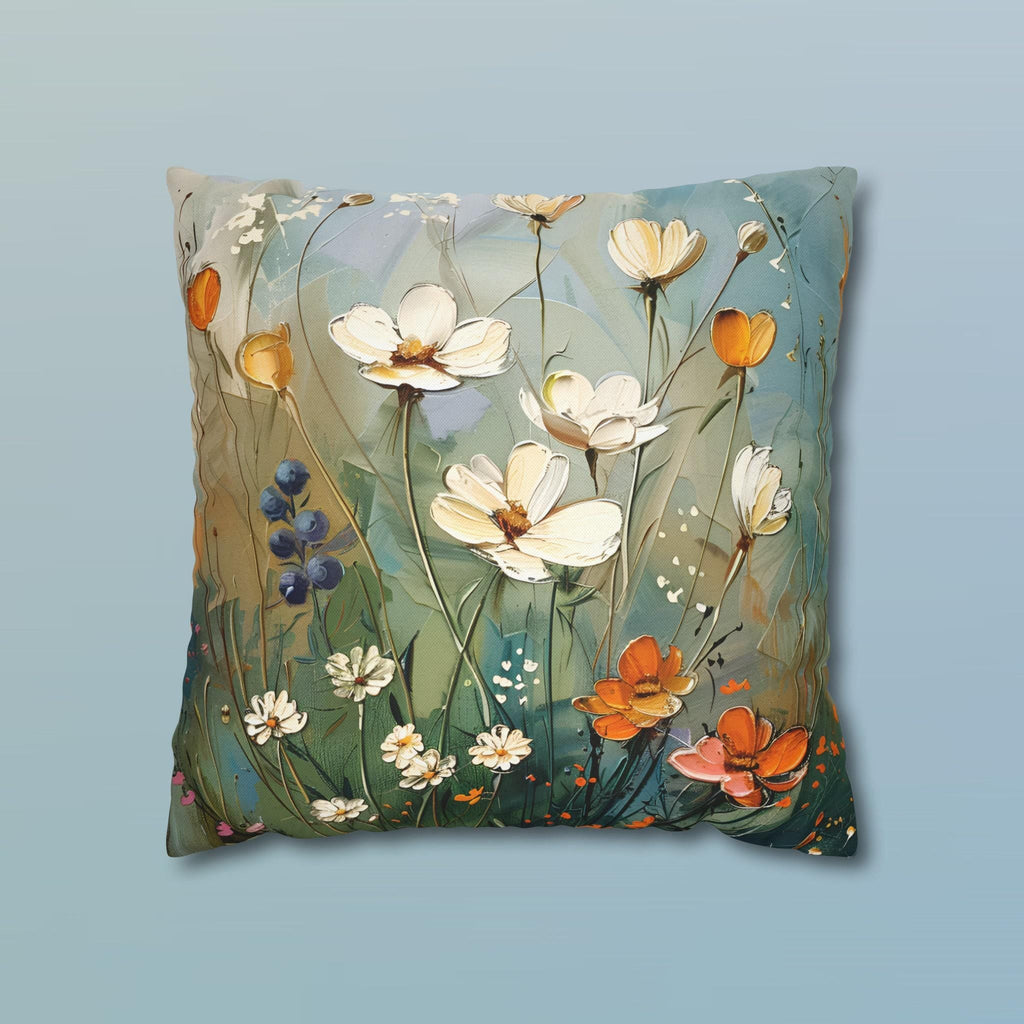 Wildflower Meadow Pillow Cover: Vintage Oil Painting Style