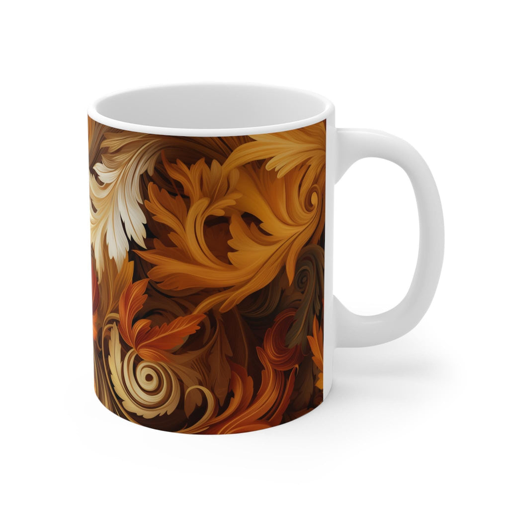 Autumn Leaves Swirling Ceramic Mug, Fall Decor Coffee Cup