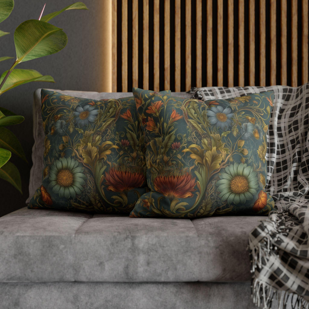 William Morris Inspired Throw Pillow Cover: Moody Teal Botanical Floral