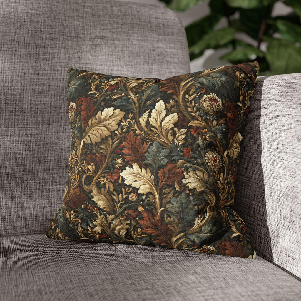Fall Leaves Pattern Pillow Cover: Vintage Botanical Accent Cushion in Rust, Blue, and Cream