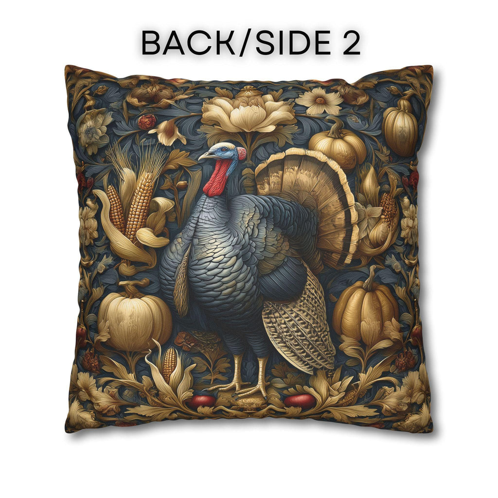 William Morris Autumn Pillow Cover: Botanical Thanksgiving Turkey Decor, Grey-Blue and Gold