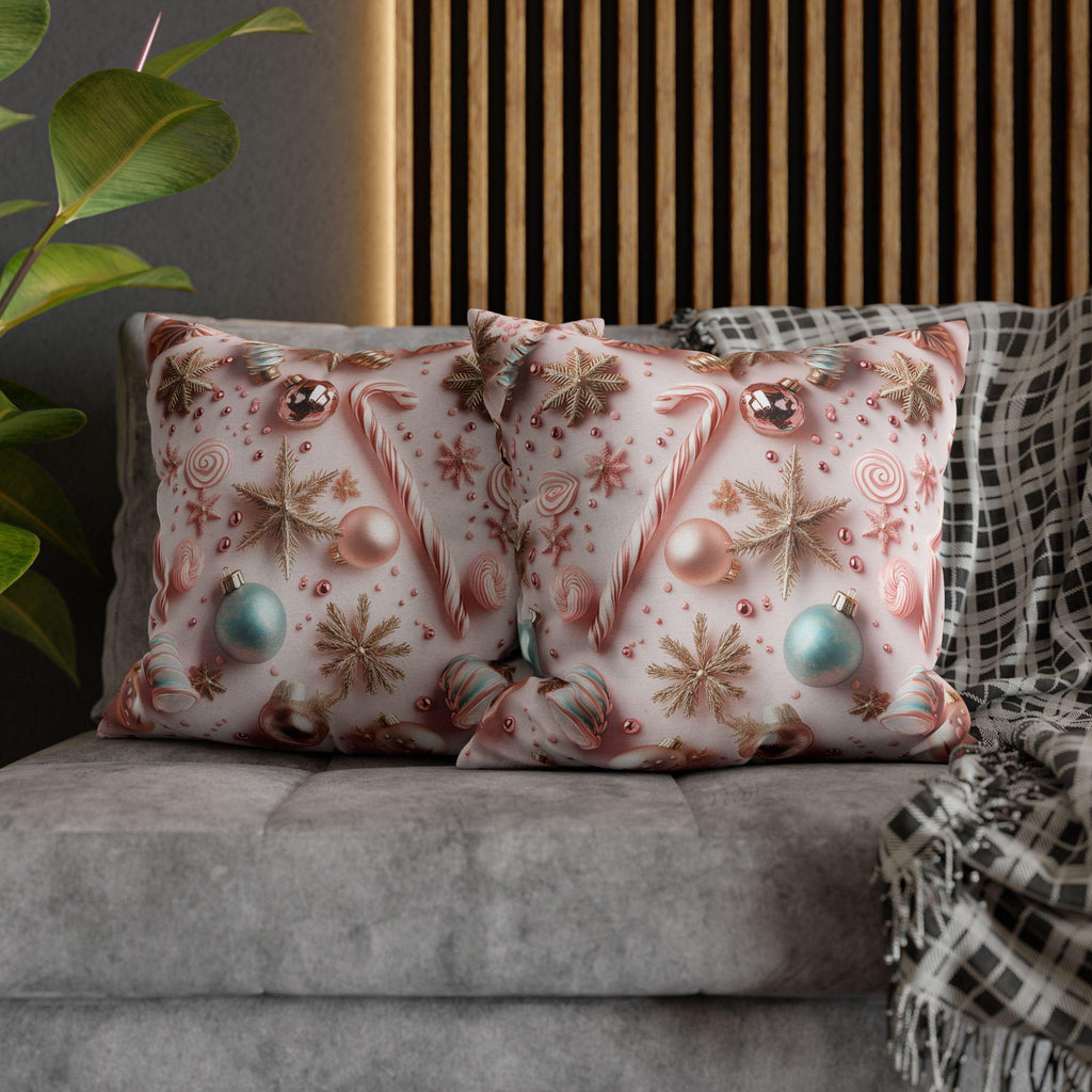 Candycore Throw Pillow Cover, Pastel Pink, Minty Blue Whimsical Christmas Holiday Decor