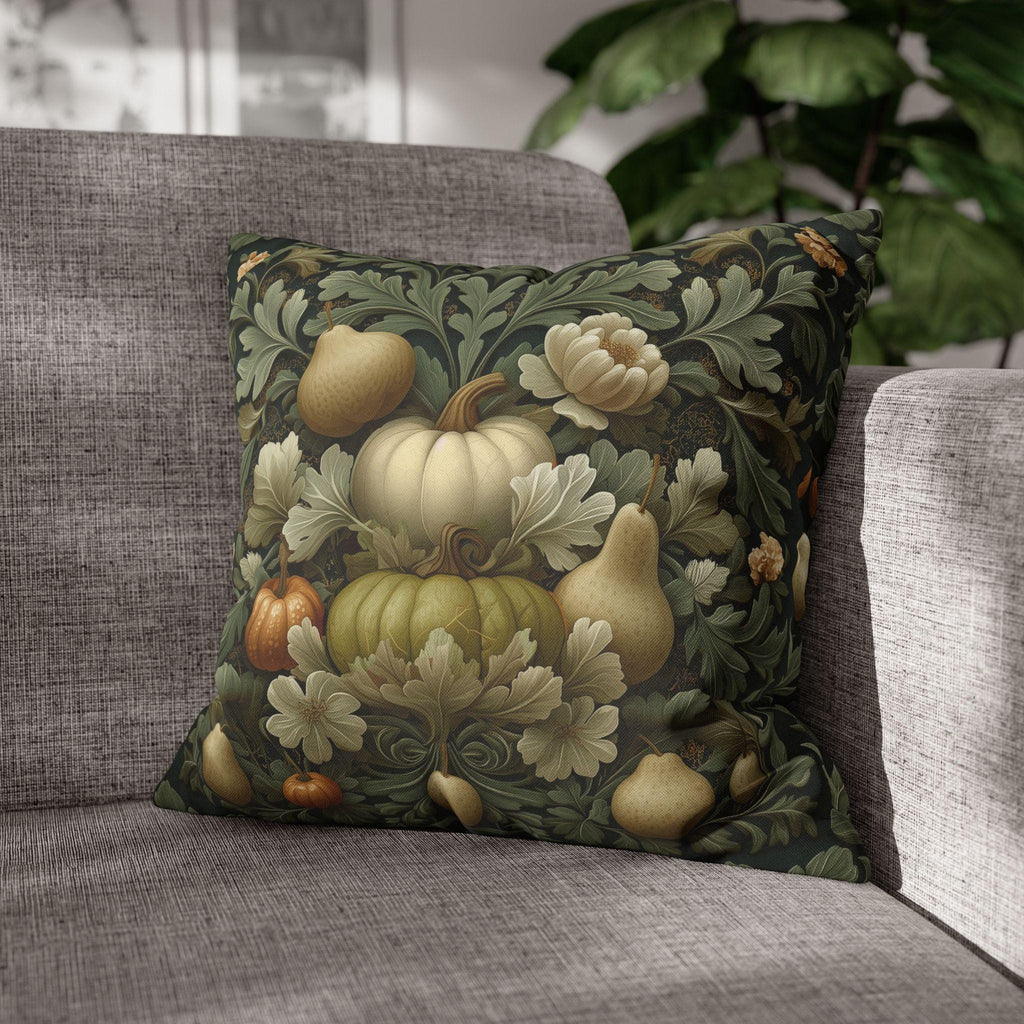 William Morris Inspired Pillow Cover: Vintage Style Autumn Tapestry in Sage and Cream