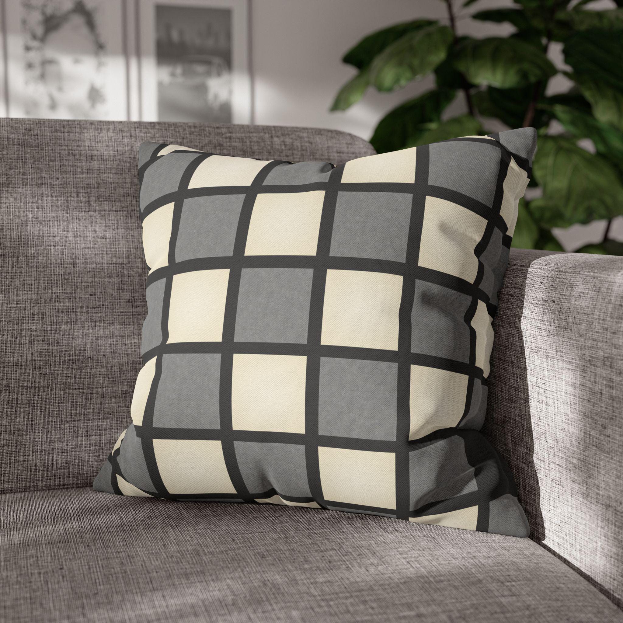 Gray Windowpane Plaid Pillow Cover: Neutral Checkered Contemporary Accent