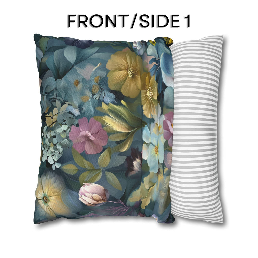 Twilight Garden Floral Pillow Cover: Painterly Moody Botanicals in Dusky Blue