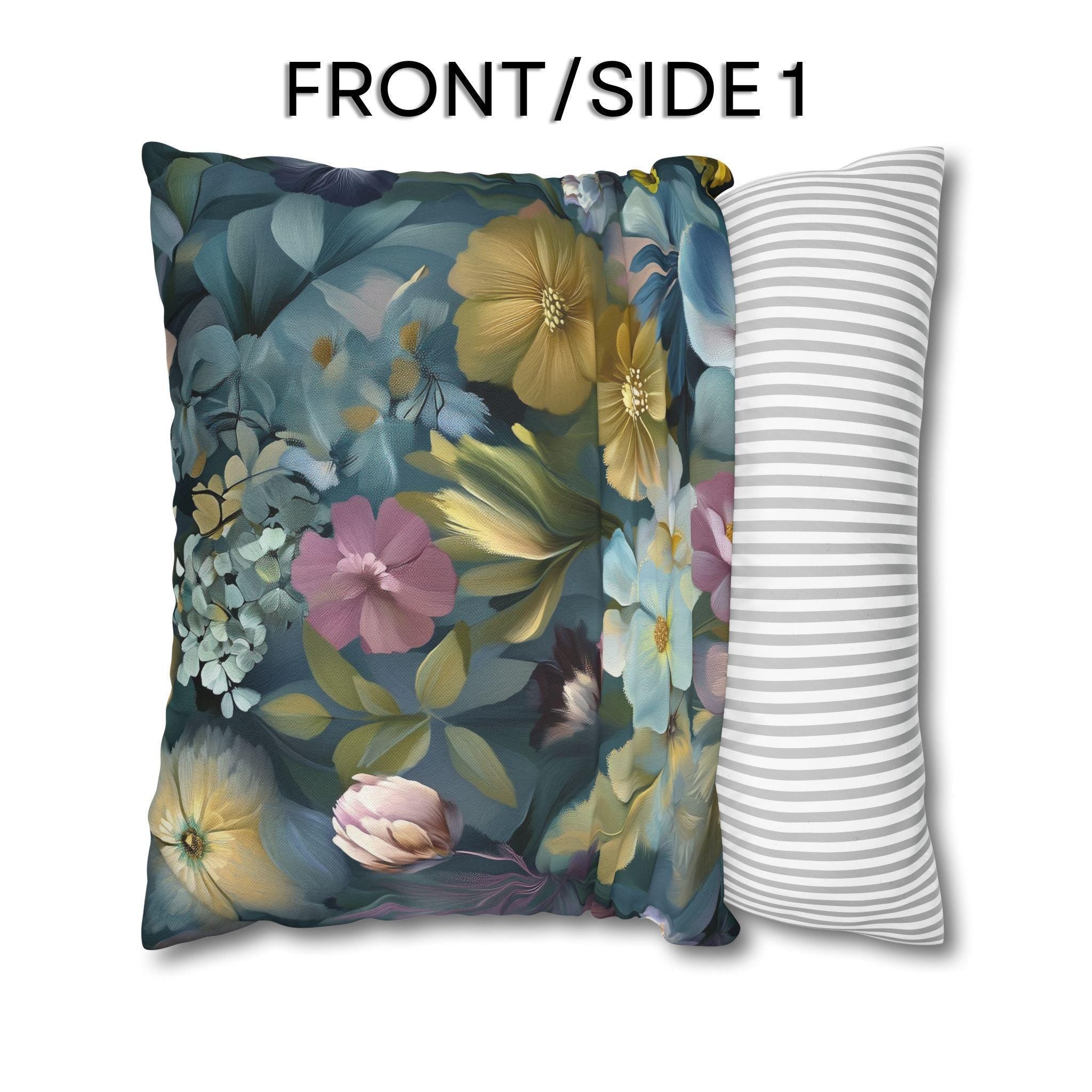 Twilight Garden Floral Pillow Cover: Painterly Moody Botanicals in Dusky Blue