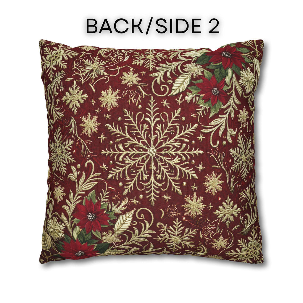 Christmas Snowflake Pillow Cover: Crimson Red Antique Gold with Deep Green Accents