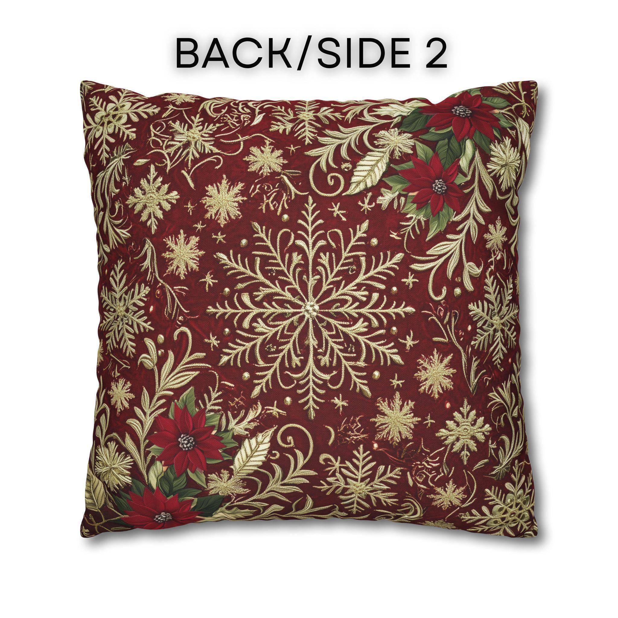 Christmas Snowflake Pillow Cover: Crimson Red Antique Gold with Deep Green Accents