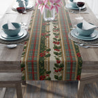 Vintage Inspired Christmas Table Runner: Plaid, Holly, Berry Red (16" x 72"),(16"x90")