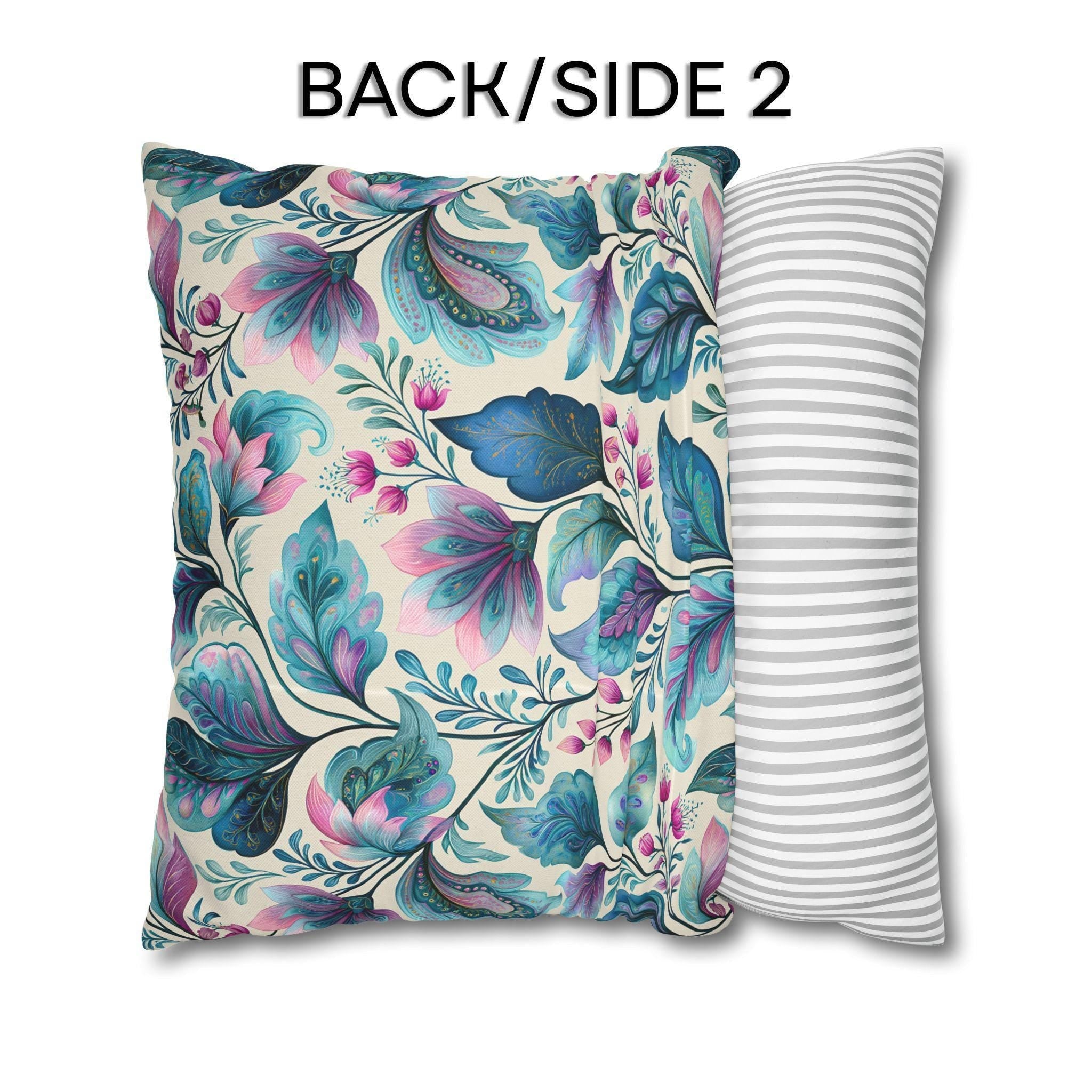 Botanical Paisley Pillow Cover: Watercolor Jewel Tone in Teal, Aqua, Violet and Pink