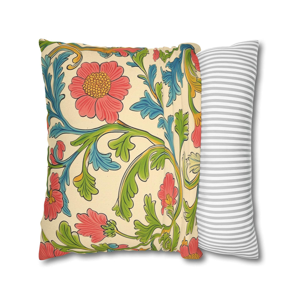 Arts and Crafts Floral Pillow Cover: William Morris Lodden-Inspired Design in Coral, Blue, Green
