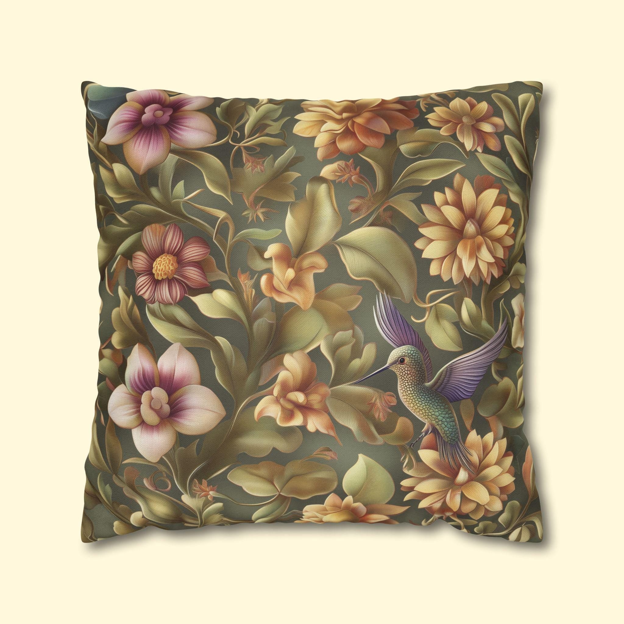 William Morris Botanical Hummingbird Throw Pillow Cover: Floral Vintage Style