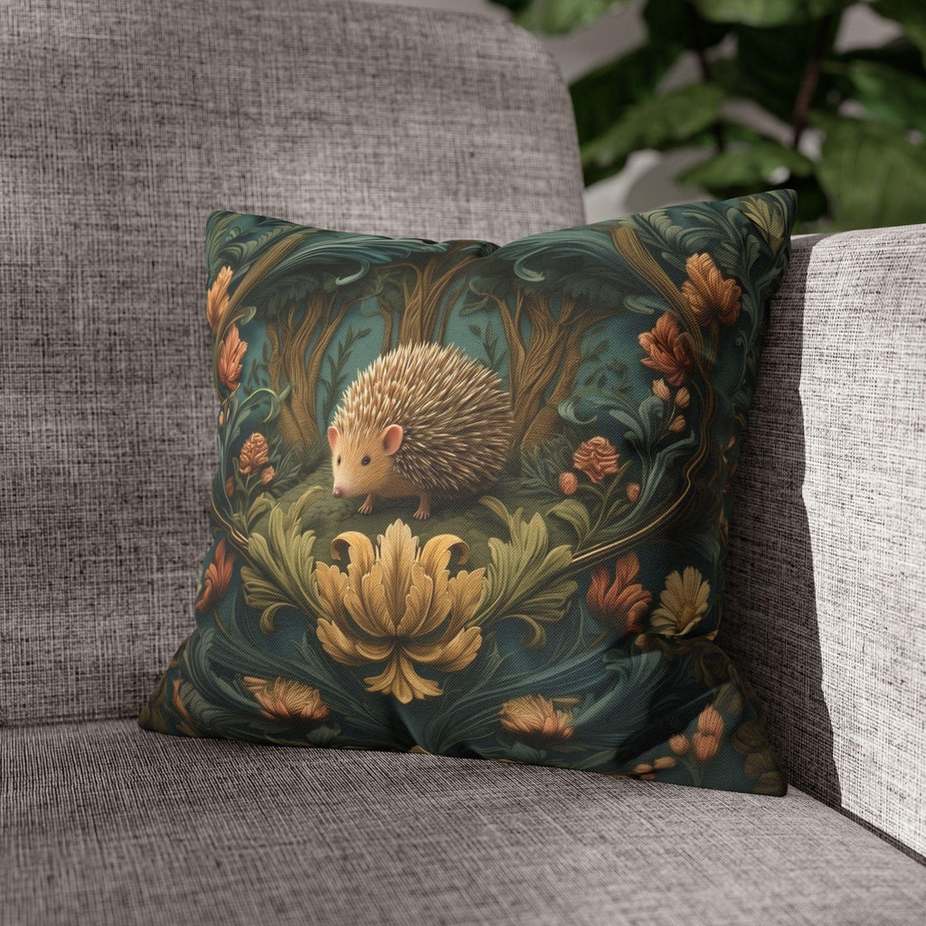William Morris Inspired Pillow Cover: Woodland Hedgehog Storybook Forest Botanical