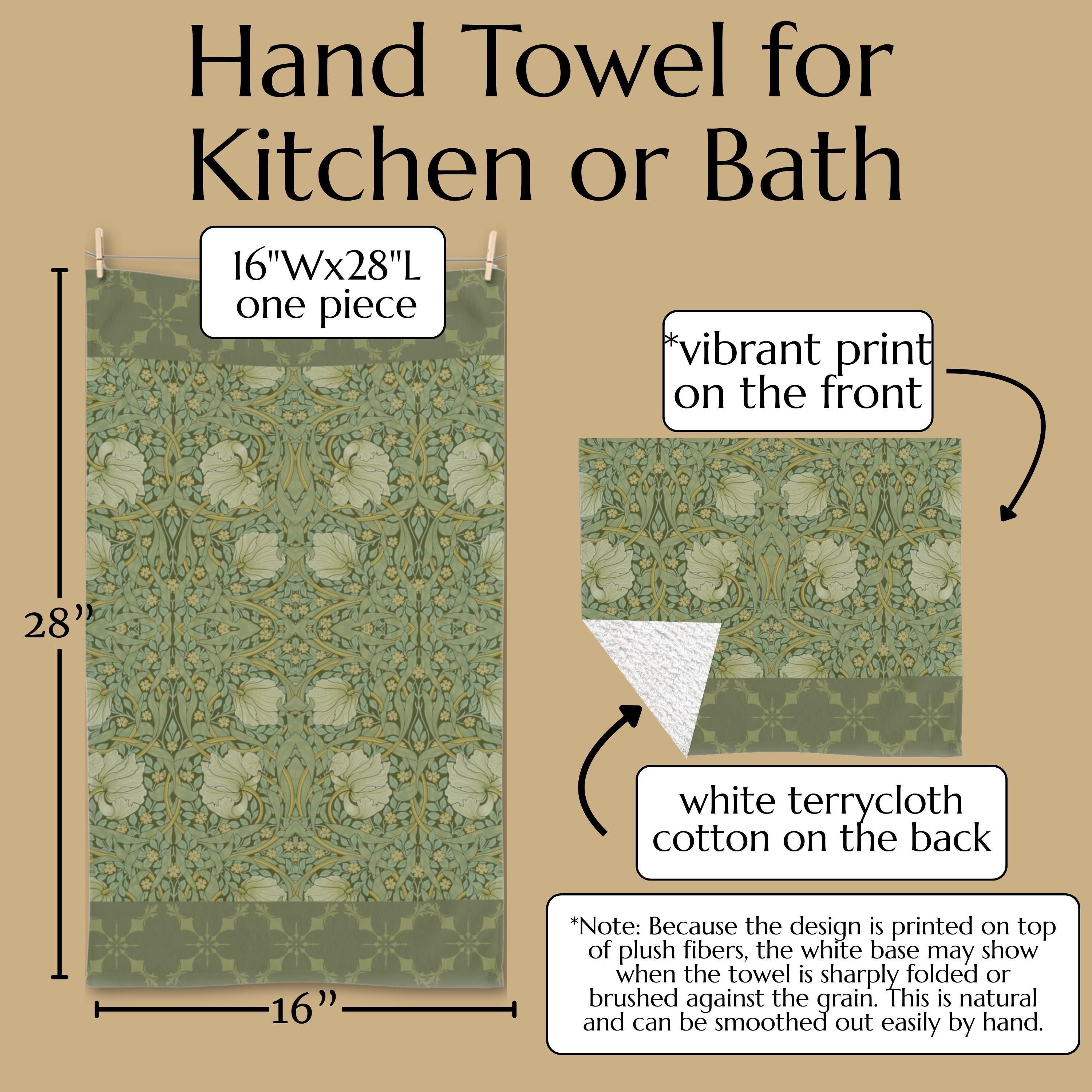William Morris Pimpernel Hand Towel: Vintage Inspired Botanical Green Art Nouveau