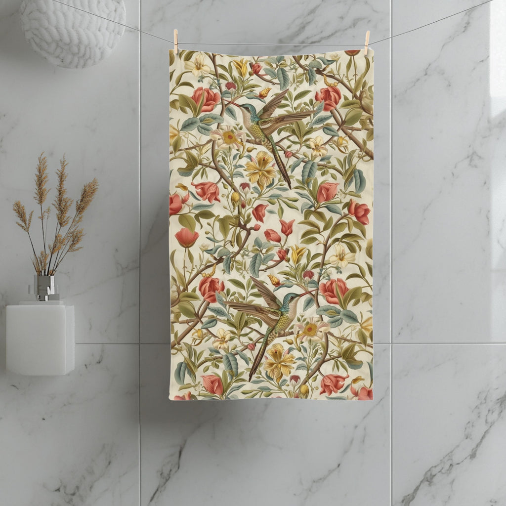 William Morris Hummingbird Floral Hand Towel: Vintage Style Botanical Accent